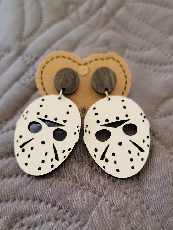 Jewelry - White Hockey Mask Dangle "Jason" Horror Earrings